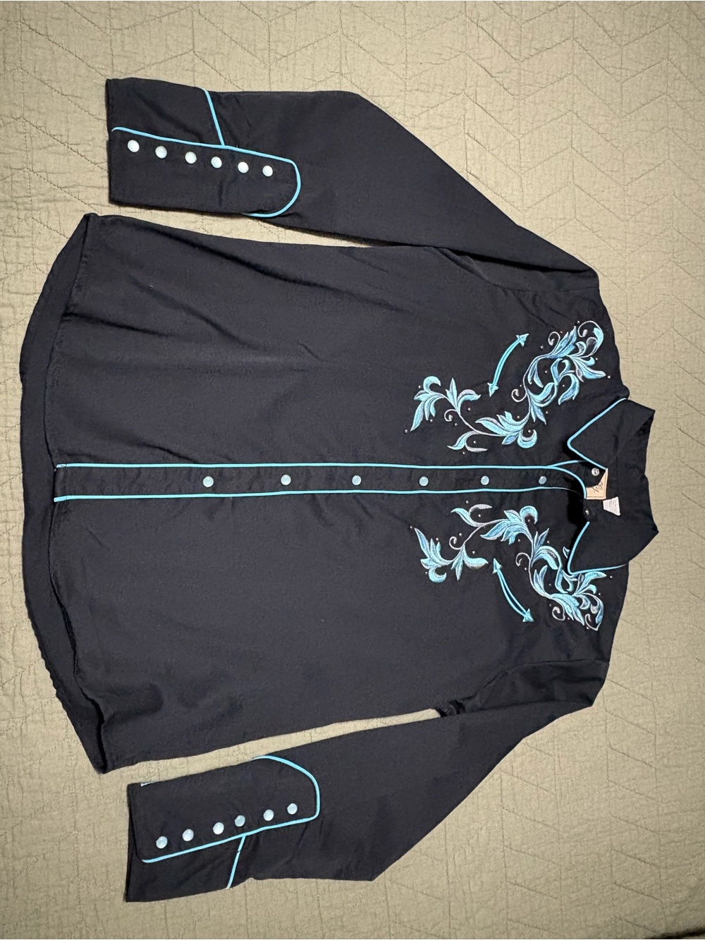 Scully Men’s Medium Black Embroidered Western Pearl Snap